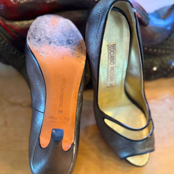 Luciano Padovan Italian Leather Peep-Toe Heels | Size 39 (US 8.5–9) - Picture 6 of 14